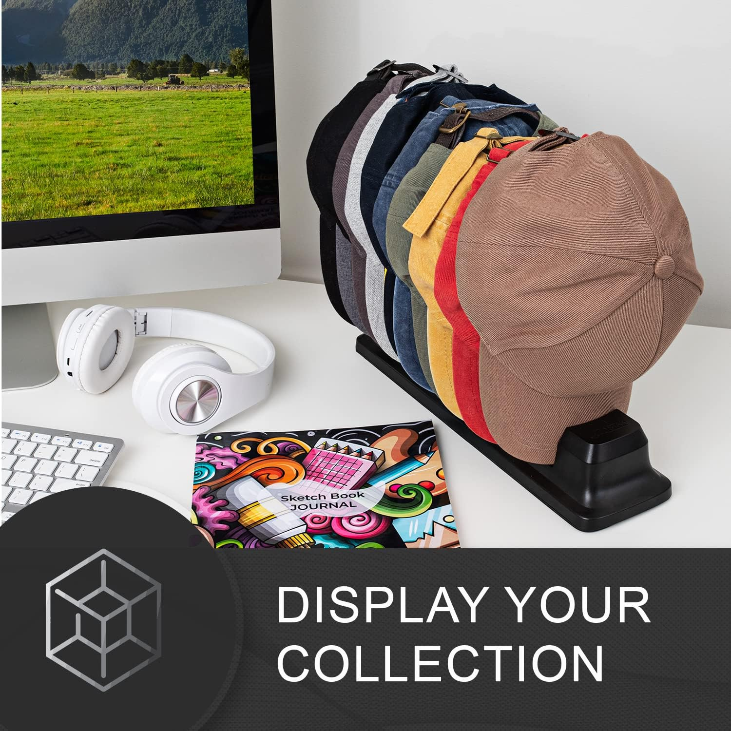 Hat Organizer for Baseball Caps - Hat Holder for 10 Baseball Caps - No Install Required Cap Rack Closet Organizer System Hat Racks for Baseball Caps (Black) image number 3