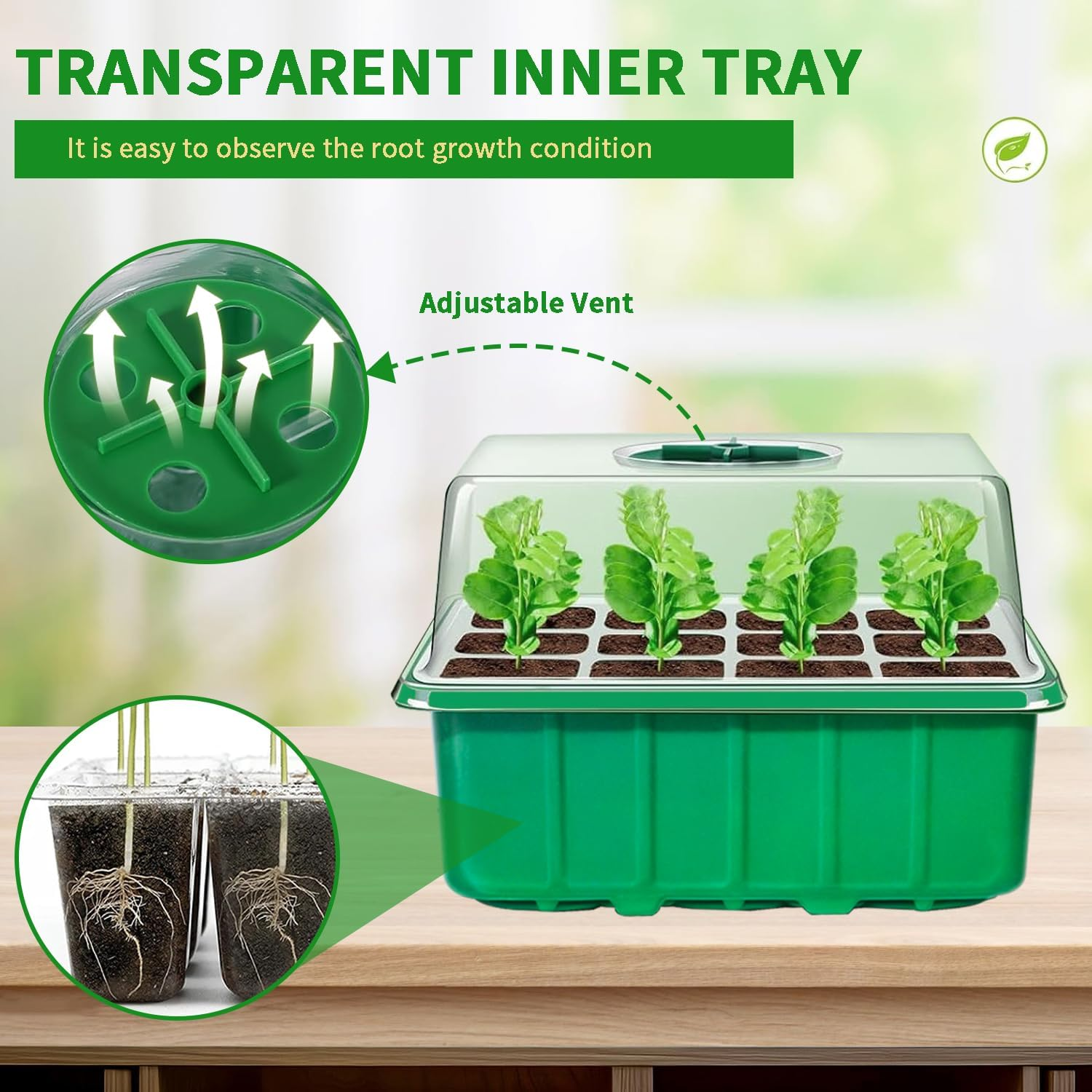 48-Cell Seed Starter Trays, 4 Pack &ndash; Plant Growing Kit with Humidity-Control Domes and Bases for Organic Seed Germination, Includes 15 Plant Labels image number 3