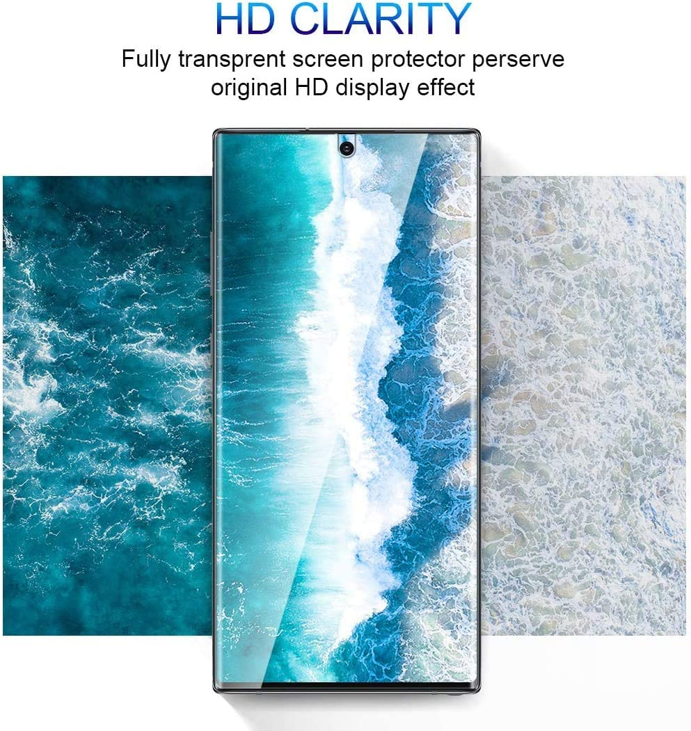 T Tersely Screen Protector for Samsung Galaxy Note 10+ / 5G, [2 Pack] Full Cover Support Fingerprint Unlock, HYDROGEL Aqua Screen Protector Curved for Samsung Note 10 plus (Pro) [Case Friendly] image number 6
