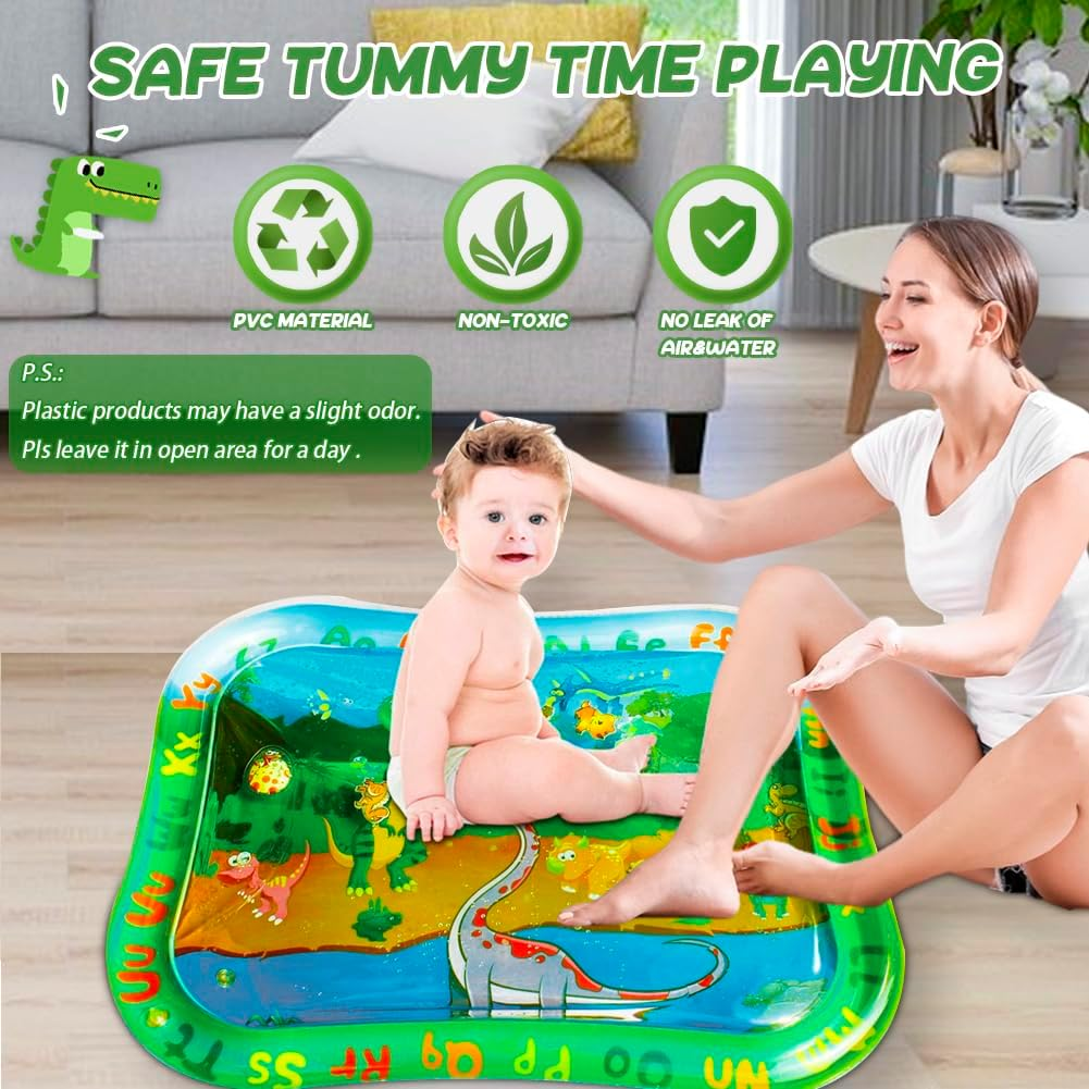 Large Tummy Time Water Mat,100 * 80Cm Inflatable Water Mat,Dinosaur&Letters Water Play Mat,Baby Toys for Toddlers 0 1 2 3 image number 1