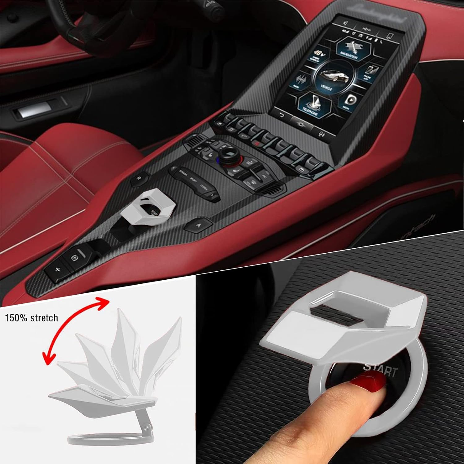 Universal Carbon Fiber Engine Start/Stop Button Cover, Aluminum Alloy Car Power Control Trim, Push to Start Button Cover Key Protective Cover for Civic CRV XRV Challenger Charger CHR (Silver) image number 5