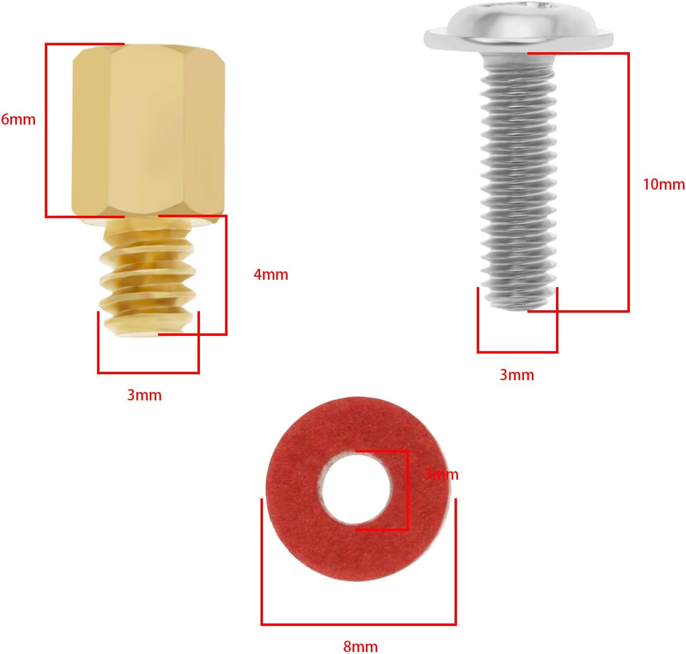 Emagtech 60PCS 6-32 M3 Brass Motherboard Standoffs Screws Washers Kit for Computer Case Replacement PC Motherboard Riser Repair Screws Spacers image number 6