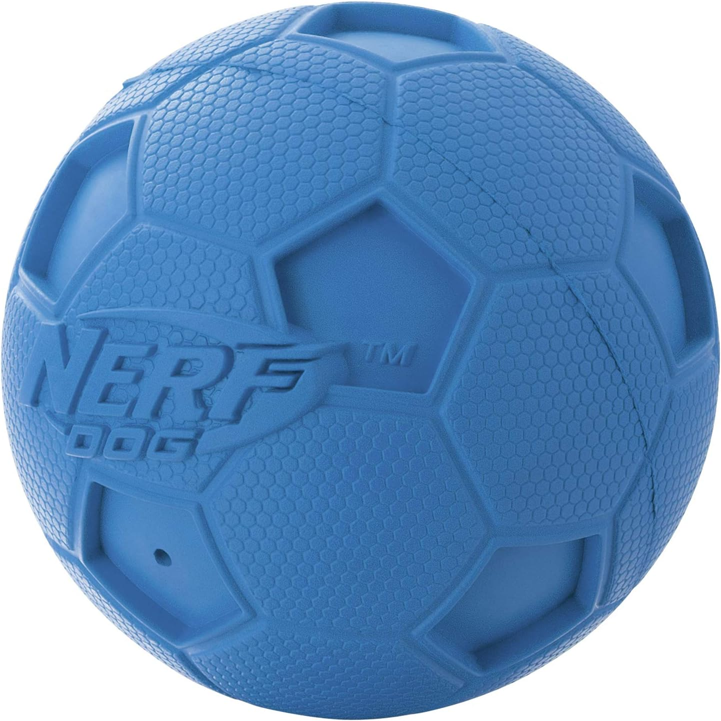 Nerf Dog Soccer Ball Dog Toy with Interactive Squeaker, Lightweight, Durable and Water Resistant, 2.5 Inches, for Medium/Large Breeds, Two Pack, Blue and Red image number 3