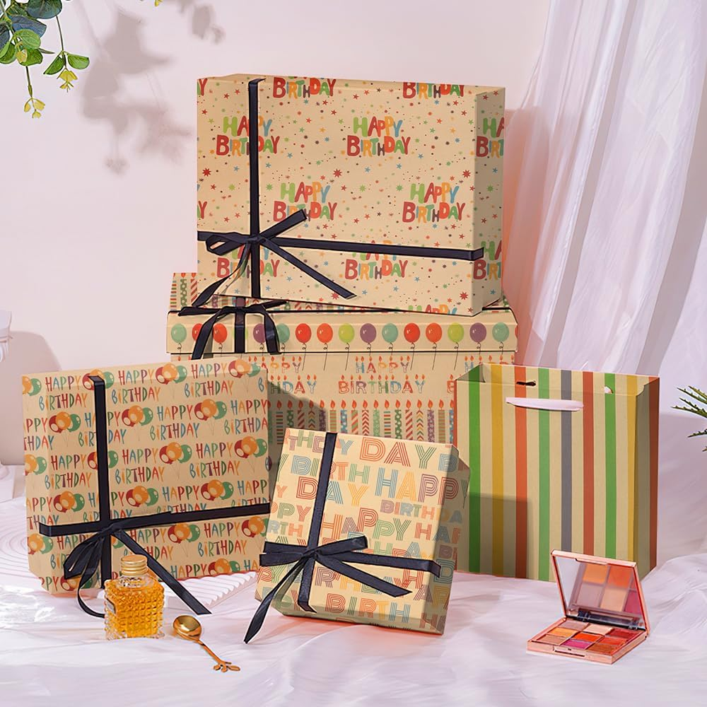 Rugwioyu 12 Sheets 20X27In Birthday Wrapping Paper Roll 4 Style Funny Gift Wrapping Supplies image number 1