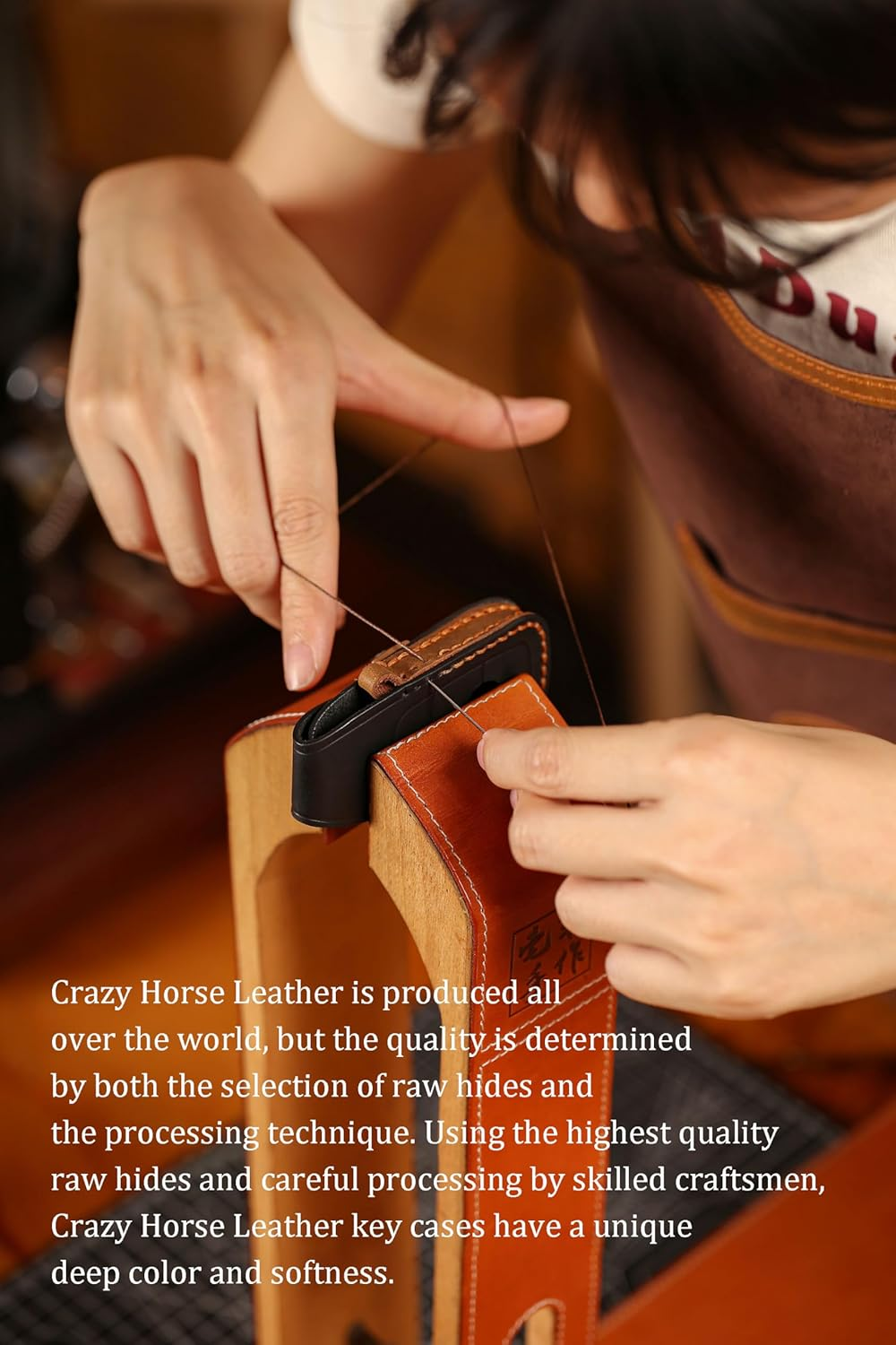 Ontto Car Key Cover Fit for GWM HAVAL H6 M6 ORA Good Cat White Cat IQ Car-Styling Handmade Leather Key Case Holder Keyring Key Chain Smart Key Shell Bag Accessories - Black image number 7