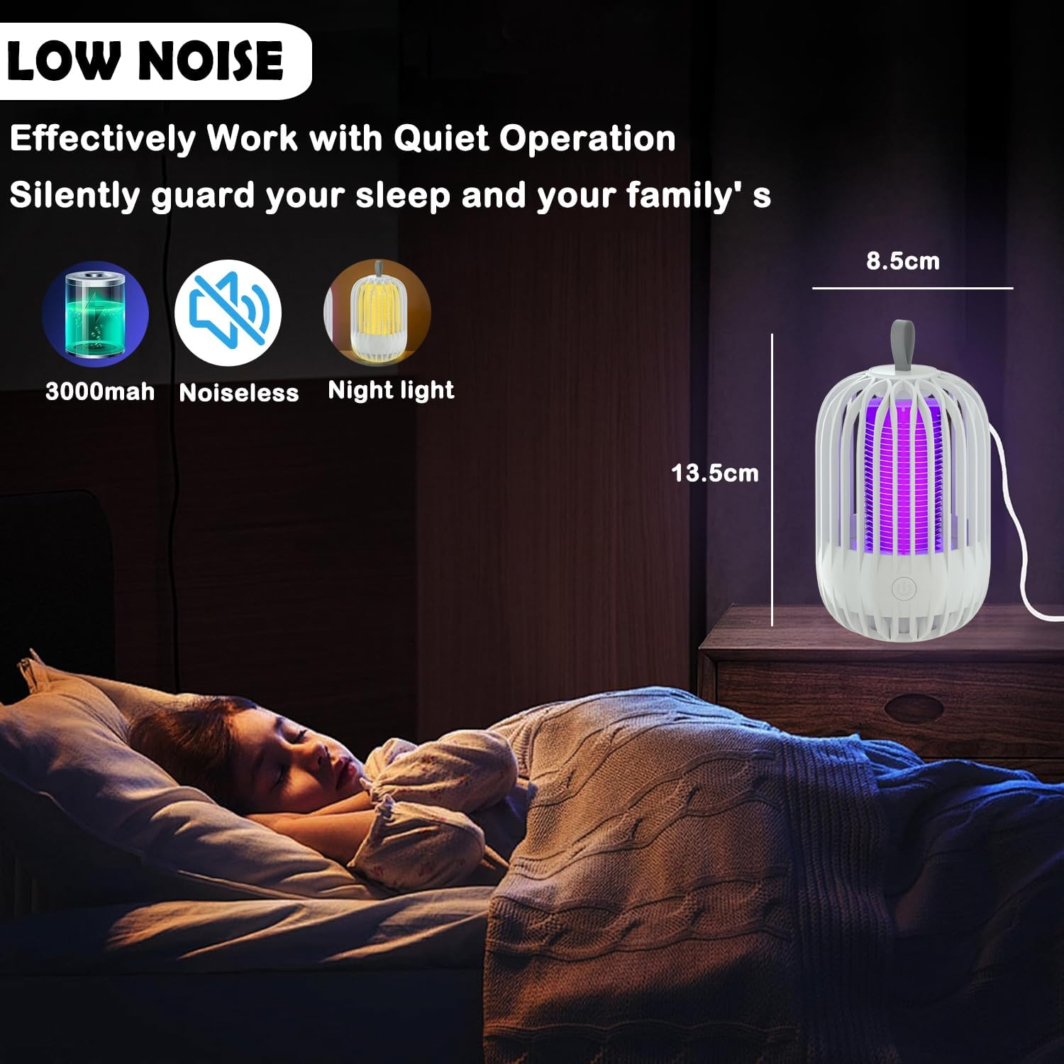 Mosquito Killer Lamp, 2 in 1 LED Mosquito Zapper, Portable USB Rechargeable Indoor and Outdoor Mosquito Killer, with UV Light Effective Fly Zapper for Use in the Home, Garden,Yard (White) - White image number 6