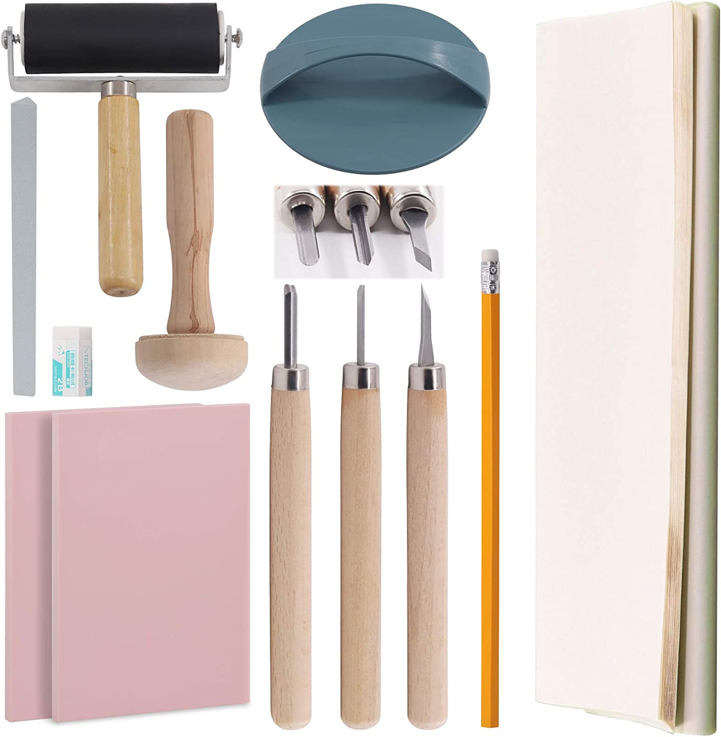 42Pcs Rubber Stamp Making Kit, Printing Starter Tool Kit with Carving Knives,Rubber Carving Blocks,Ink Brayer Roller,Tracing Paper and More for Printmaking, Sculpting, Stamping image number 3