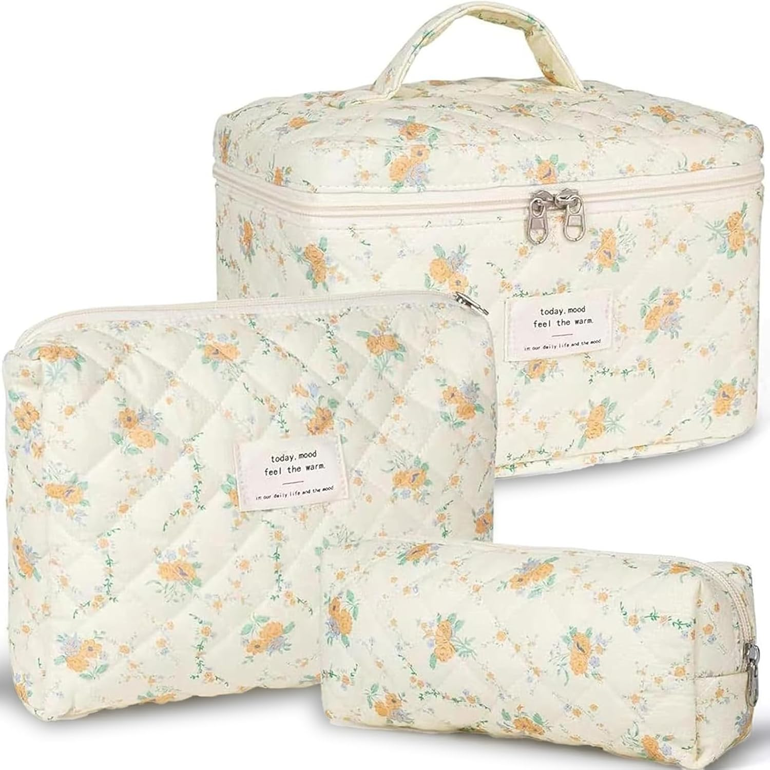 TOPALL Makeup Bag,Cosmetic Bag,Floral Cotton Quilted Makeup Bag,Classic Toiletry Bag,Cosmetic Pouch,Makeup Bag for Women Girls,Orange Flower image number 5