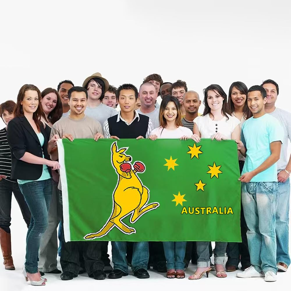 Australia Boxing Kangaroo Flag 90 * 150 Cm,Australian National Symbol,Polyester Thickness, Fade Resistant, Brass Grommets, Canvas Header, Indoor/Outdoor, Vibrant Colors,Not Fear of Rain and Snow image number 3