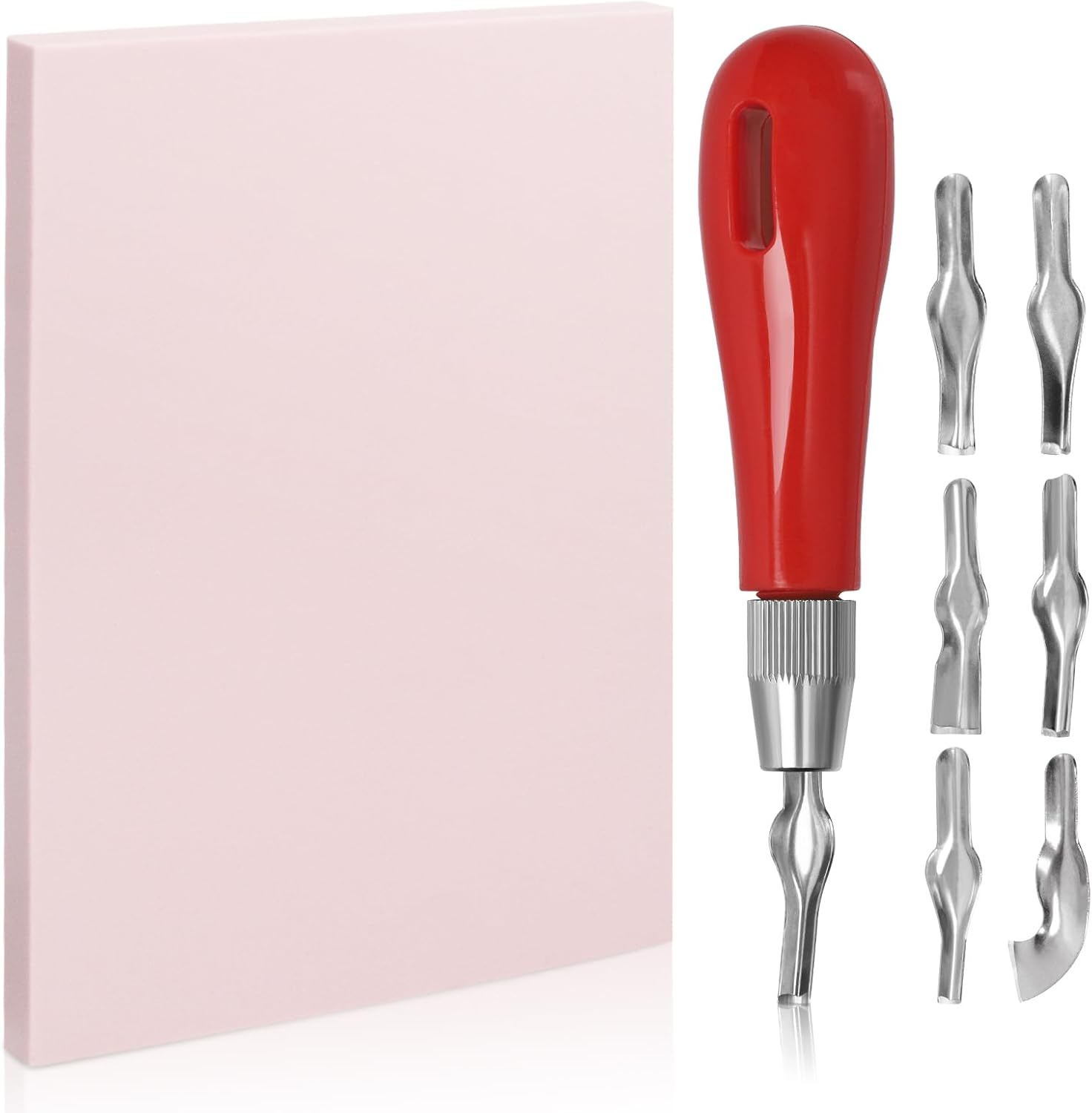 Swpeet 8Pcs Rubber Stamp Carving Tools with Linoleum Block Assortment Kit, Stamp Making Kit Rubber Block Stamp Maker Printmaking Supplies for DIY Printmaking, Printing and More Crafts image number 1