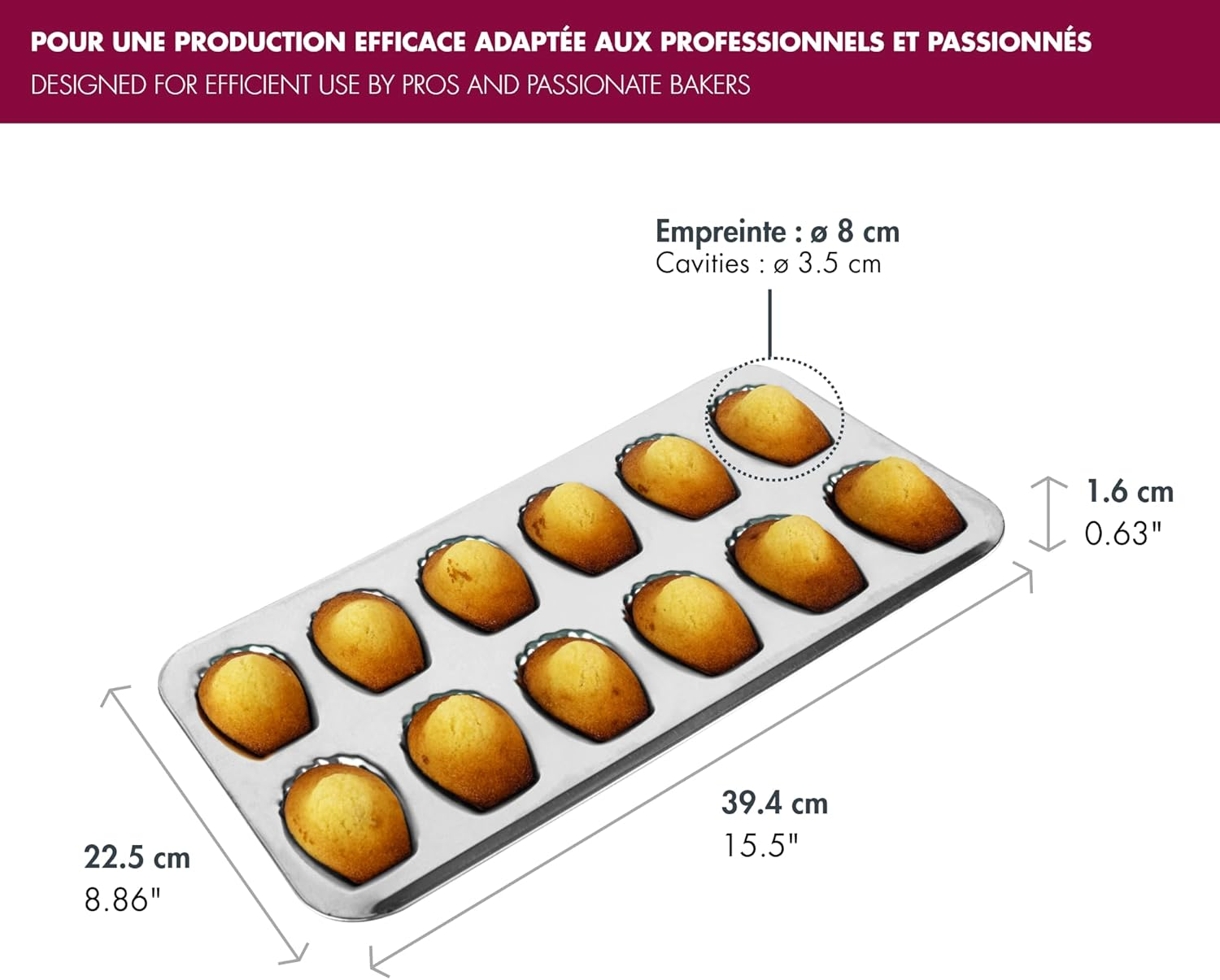 Gobel 2499 12 Count Heavy Tinned Steel Madeleine Sheet Pan, Made in France Silver 15.5 X 7.875 Inch, Tin image number 1
