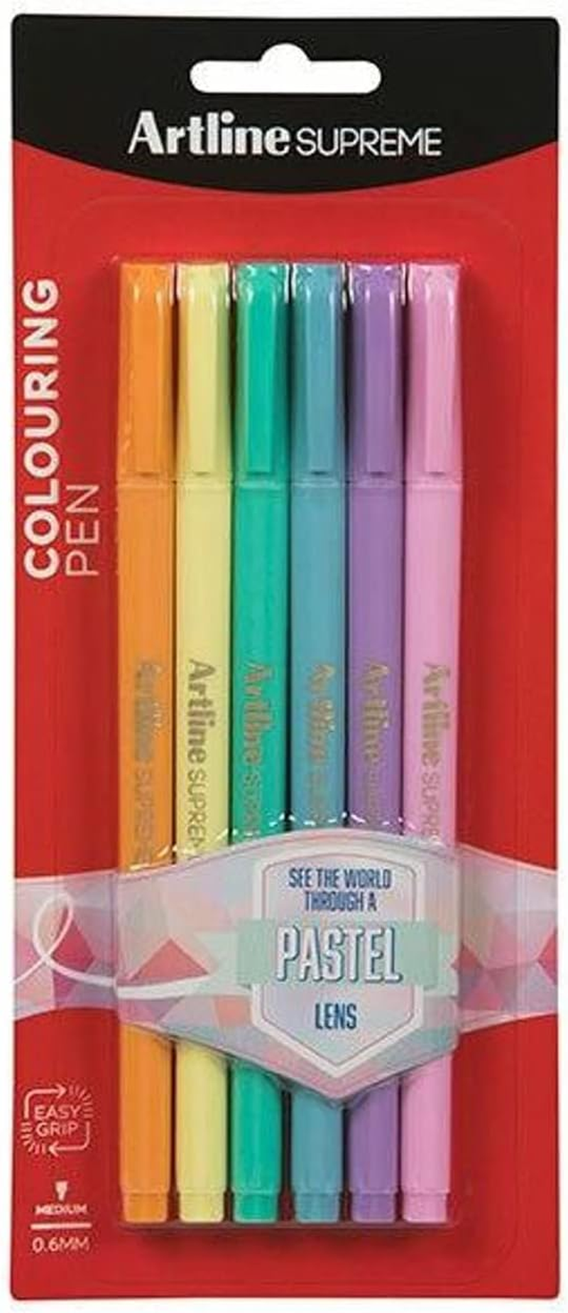 Artline 0.6 Mm Supreme Fineliner Pastel Pens 5 Pack, Assorted