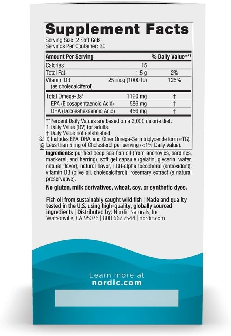 Nordic Naturals Ultimate Omega 2X Mini D3, Lemon Flavor - 1120 Mg Omega-3 + 1000 IU Vitamin D3-60 Mini Soft Gels - Omega-3 Fish Oil - EPA & DHA - Promotes Brain & Heart Health - 30 Servings image number 1