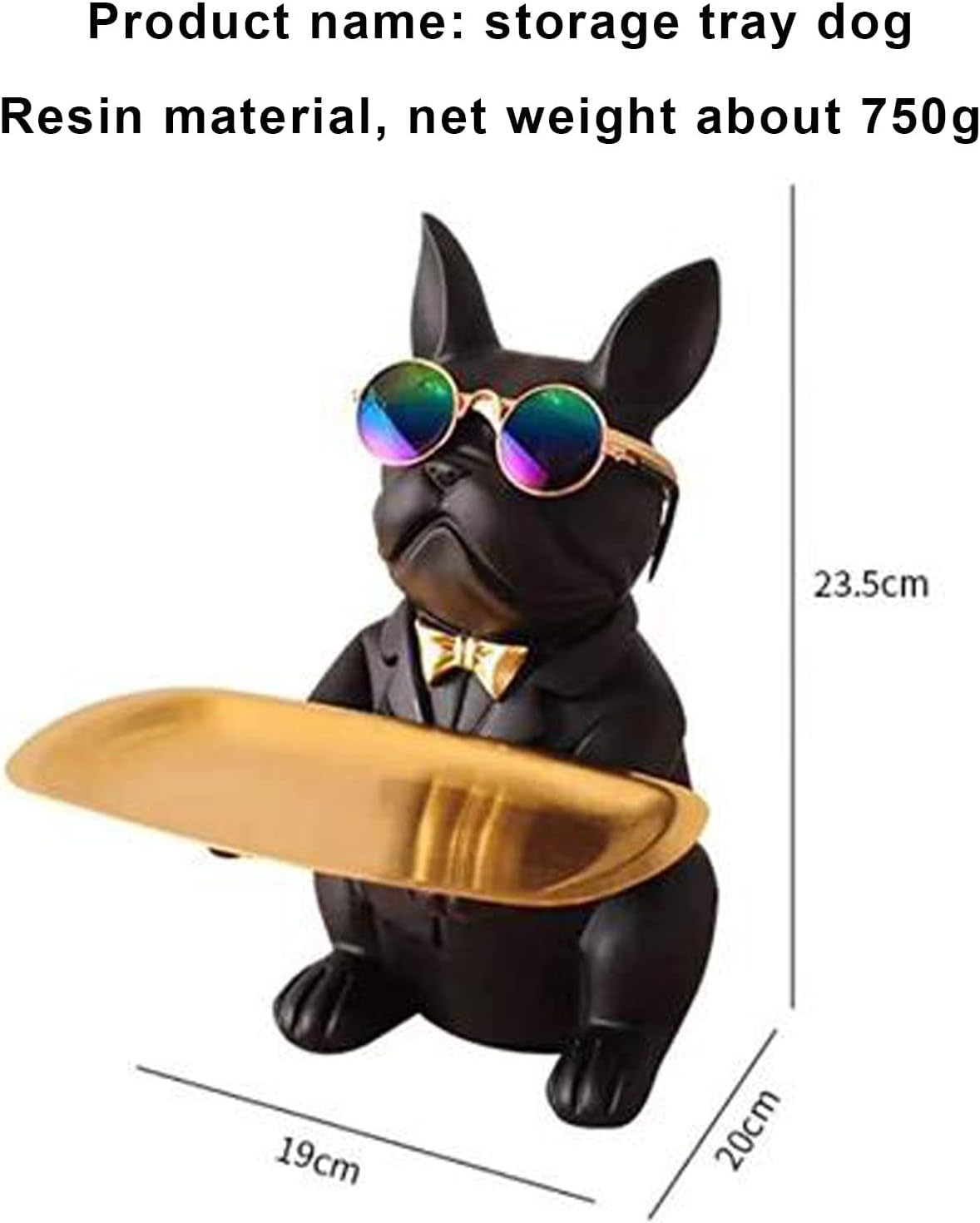 POKSAUAE Resin Bulldog Desk Storage Statue Good Storage Box for Keys, Household Items, Etc Black image number 1