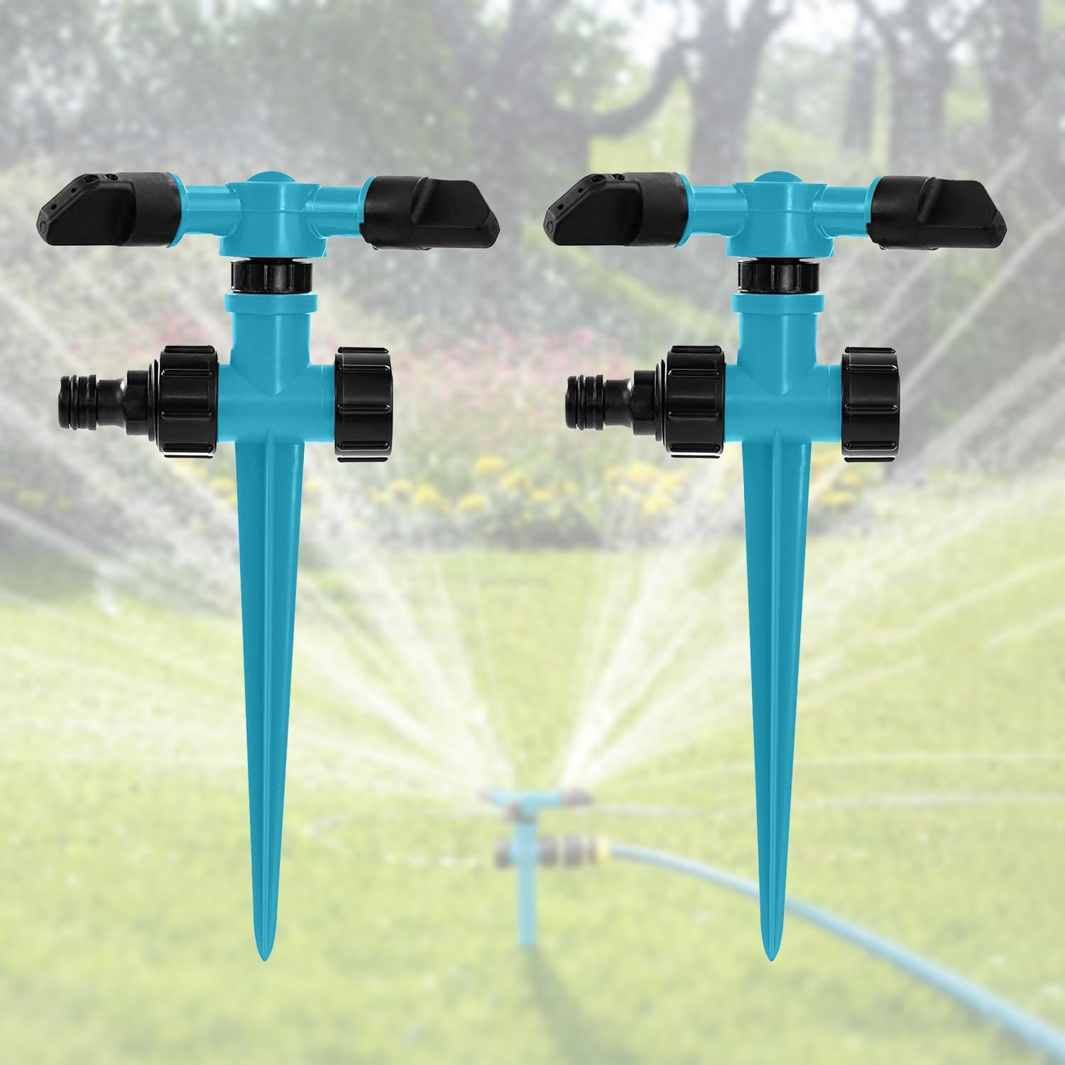 2 Pack Yard Sprinkler 360&deg; Rotating Lawn Sprinkler with up to 3,000 Sq. Ft Coverage - Adjustable, Weighted Gardening Watering System (Blue)