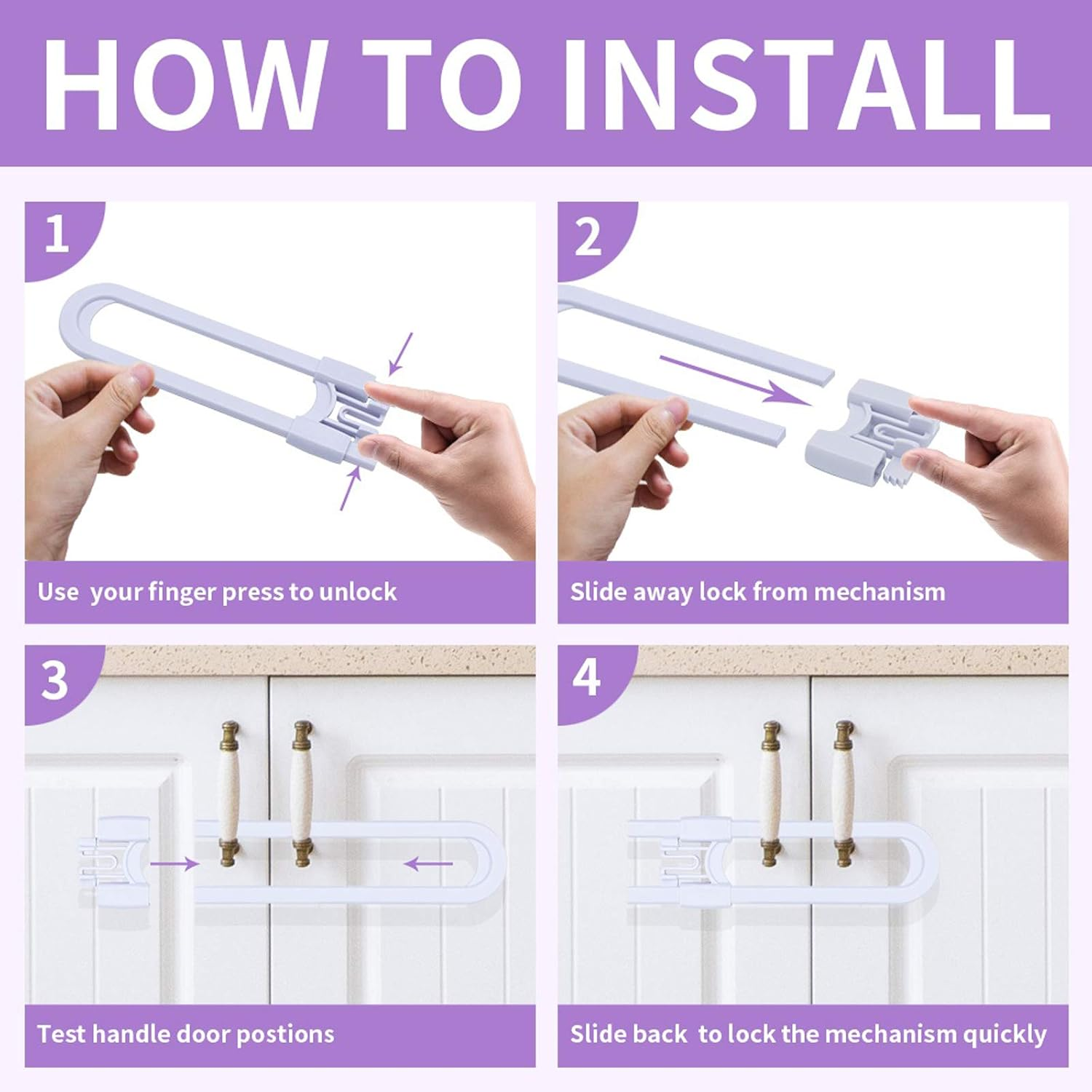 Sliding Cabinet Child Safety Locks-Grandoto U Slide Door Locking for Childproof Safe Latch & Baby Proofing Lock for Wardrobe,Kitchen,Bathroom,Drawer,Fridge,Cupboard Doors Knobs & Handles(10Pack White)