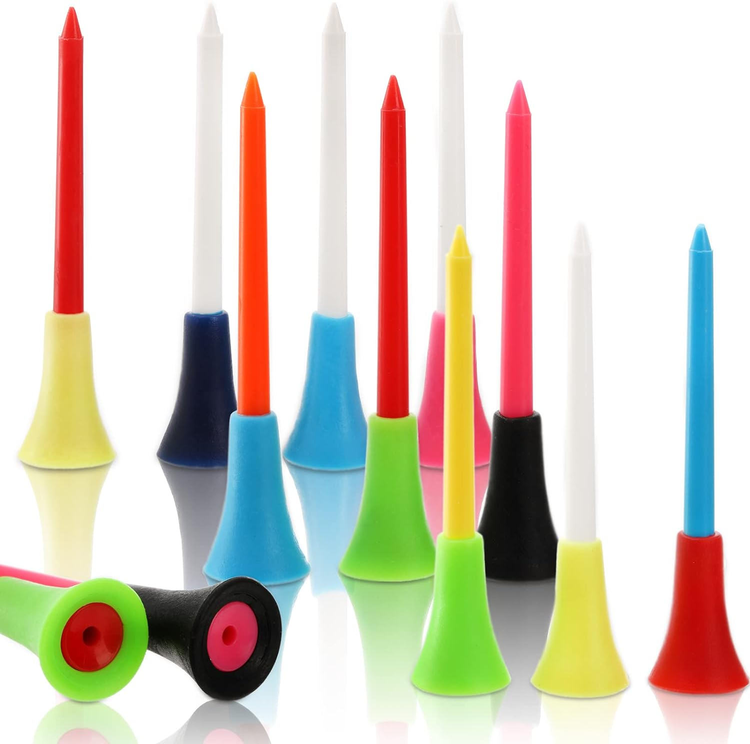 Jucoan 100 Pack Plastic Golf Tees 3-1/4 Inch with 3/4" Anti-Friction Rubber Cushion Top, Reduce Spin & Improve Accuracy &ndash; Multi-Color Durable and Stable Golf Tees for Driving Range, Course Practice image number 3