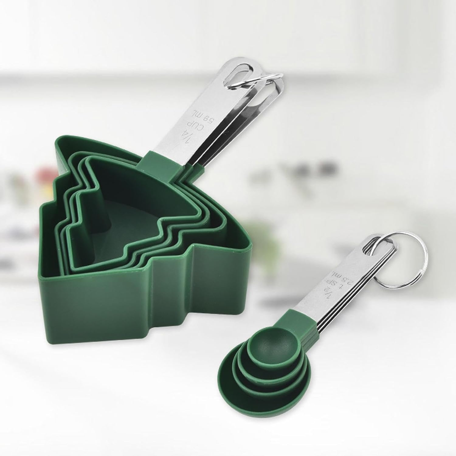 Measuring Cups and Baking Spoons Set,Measuring Cups and Spoons Set | 8X Christmas Tree Shape Kitchen Measuring Set,Accurate Measuring Set for Cooking and Baking