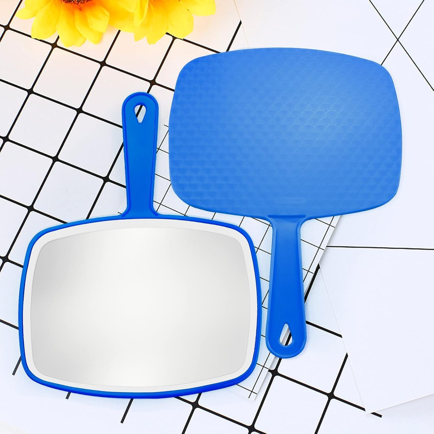 2Pcs Handheld Mirror, Portable Hand Mirror with Hanging Hole in Handle, Blue 10.4" L X 7.4" W image number 3