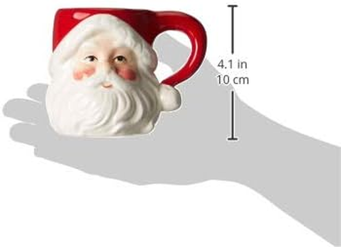 Christmas Ceramic Classic Santa Heads Beverage Drinking Mugs, Red & White, Set of 4, Medium, 5.5" X 3.9" X 4.1"