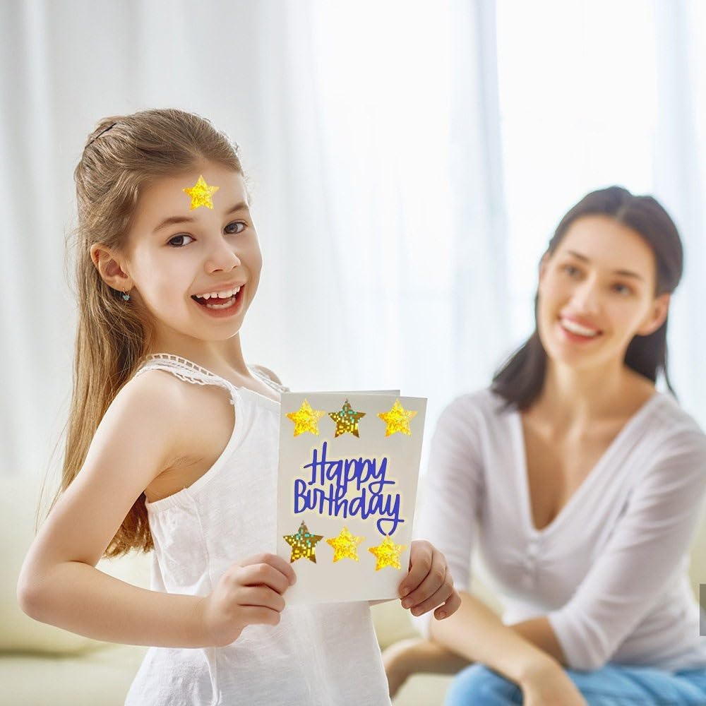 1000 PCS Holographic Star Stickers, YIFARUBE 2.5 CM Shiny Sparkle Gold Star Stickers for Kids Reward in School Classroom Supplies for Students and Teachers image number 6