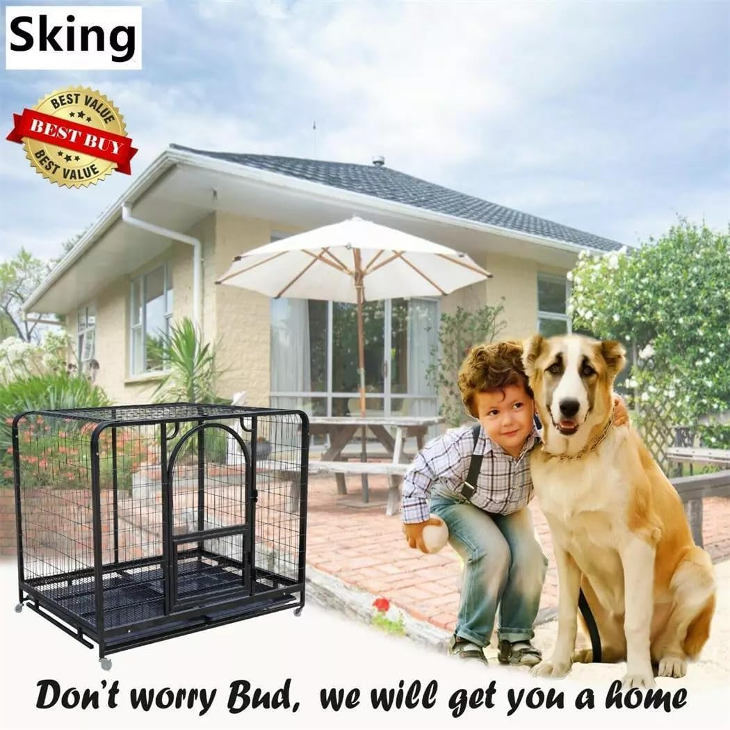 36" Dog Cage Crate,Large Kennel Pet Cage with Removable Tray&4 Rollers,Foldable Cat Puppy Metal Cage Playpen (Pink) image number 1