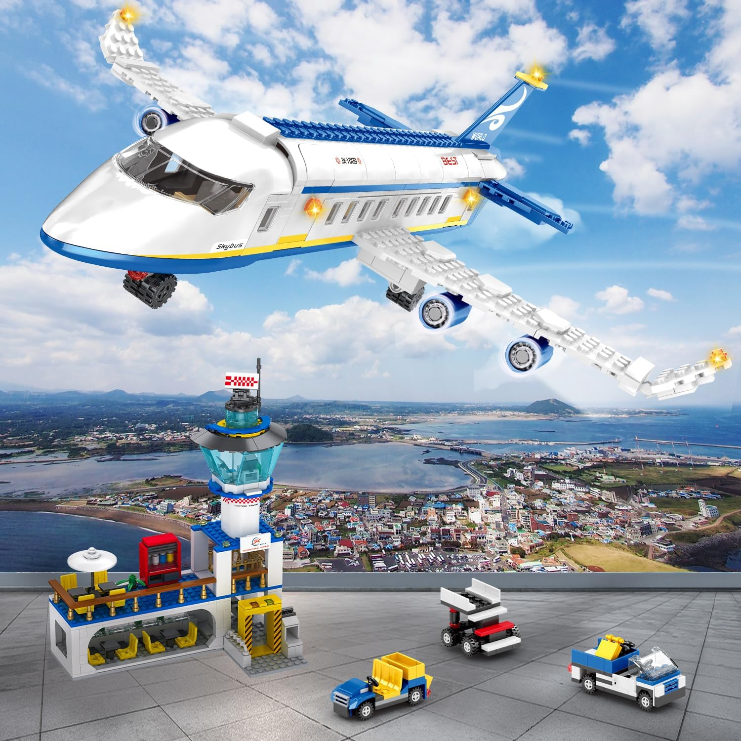 838 Piece Airport Passenger Terminal Building Blocks Set-6In1 Airplane Building Blocks Toy, Creative Building Projectswith Shuttle Bus,Baggage Truck, Top STEM Toy for Boy and Girl Ages 6 7 8+ image number 6