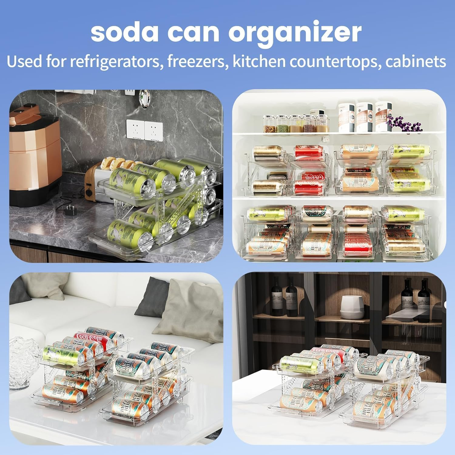 Soda Can Dispenser for Refrigerator Can Holders for Fridge,Adjustable Width Soda Can Organizer for Refrigerator,Drink Organizer for Fridge Suitable for Storage Cabinet and Pantry Clear image number 2