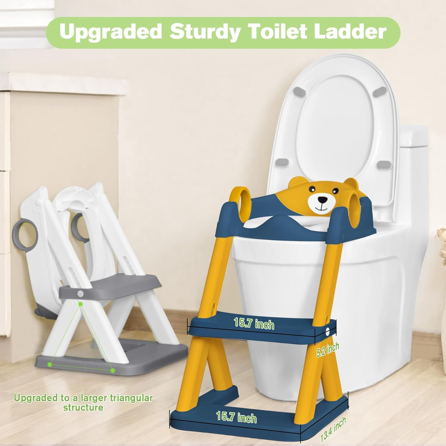 Potty Training Toilet Seat, Toddler Toilet Seat for Boys Girls, 2-In-1 Potty Training Toilet with Step Stool Ladder Soft Cushioned Seat Splash Guard Blue&Yellow image number 4