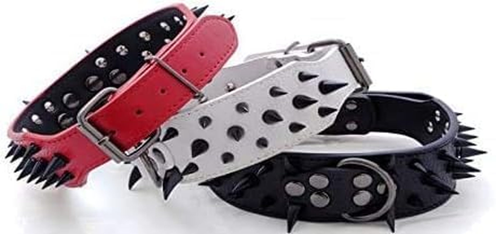 Pet Black Spiked Studded Dog Collar, Padded PU Leather Collars Medium Large Dogs (Red, XS) image number 4