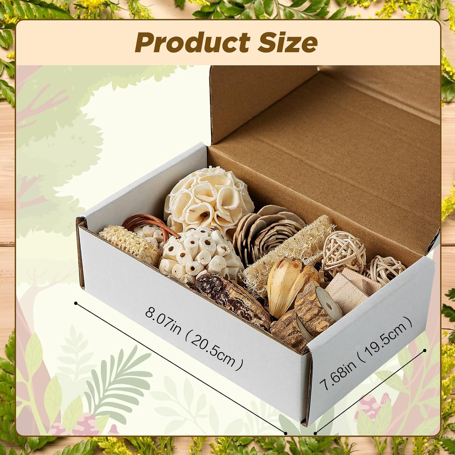 SUSOO Natural Bird Chewing Wooden Toys DIY Set, Safe Shredding Toys with Sola Balls, Wood Blocks, Apple Wood and Pine Cone, Foraging Toy for Parrots, Parakeet, Budgie, Conure,Love Birds and Cockatiel image number 1