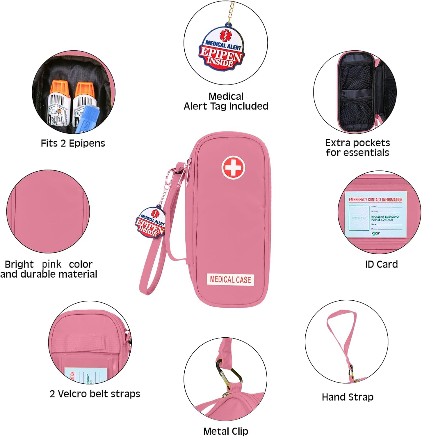 Jayour Epipen Medical Carrying Case Insulated, Travel Medication Organizer Bag Emergency Medical Pouch, Fits 2 Epipens, Asthma Inhaler, Anti-Histamine, Auvi-Q, Allergy Medicine Essentials image number 4