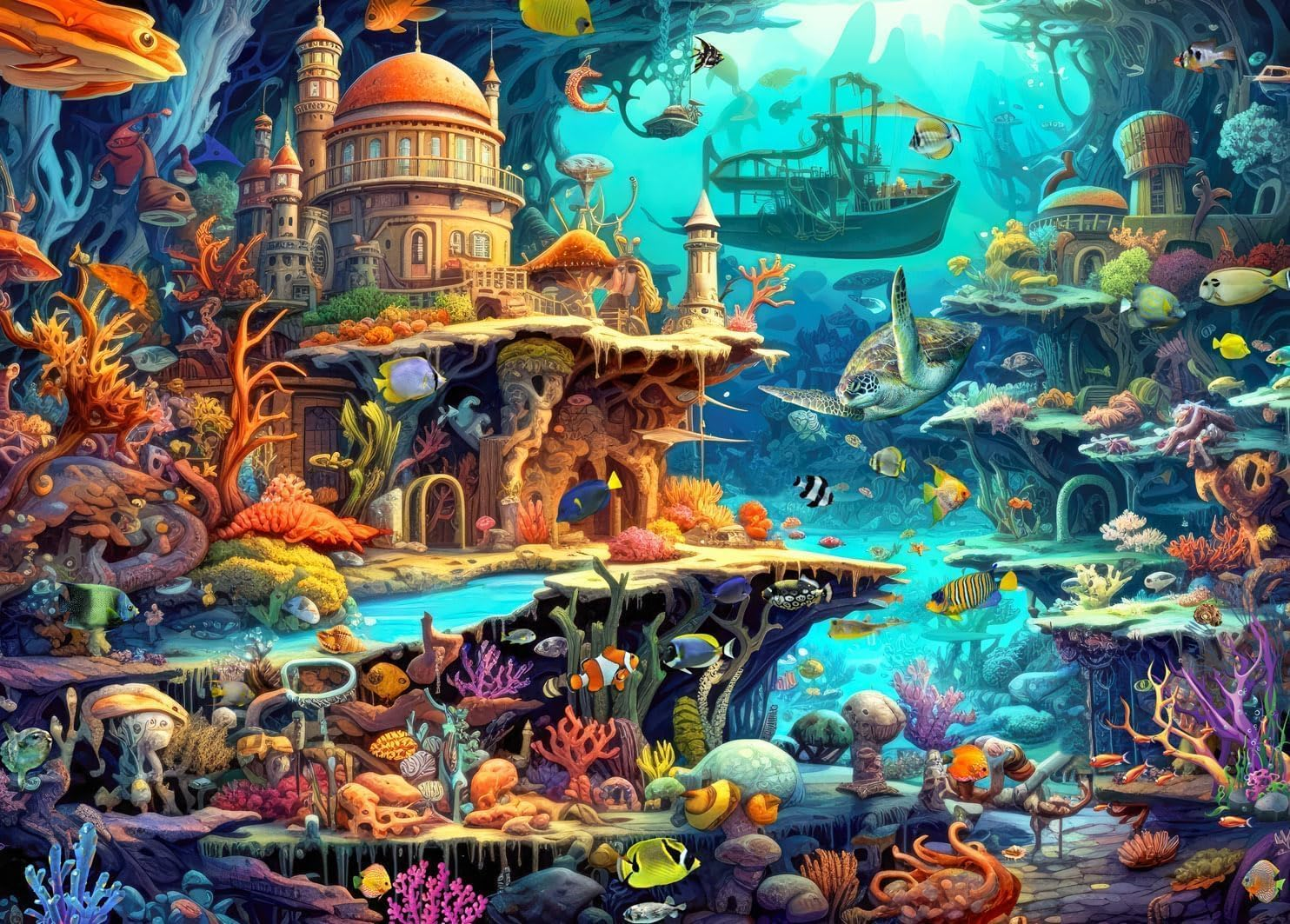 Jigsaw Puzzles for Adults 1000 Pieces, Interlock Perfectly Letter on Back No Dust, Home Decor Birthday Gift Toy for Men Women Elders Seniors, 1:1 Poster - Whimsical Undersea image number 4