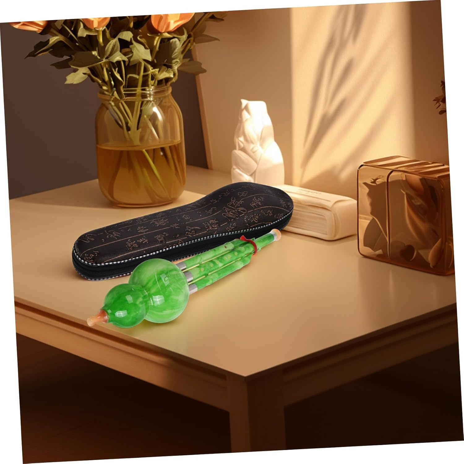 Traditional Flute C Key Gourd Resin Musical Instrument Leather Case for Beginners and Students image number 2