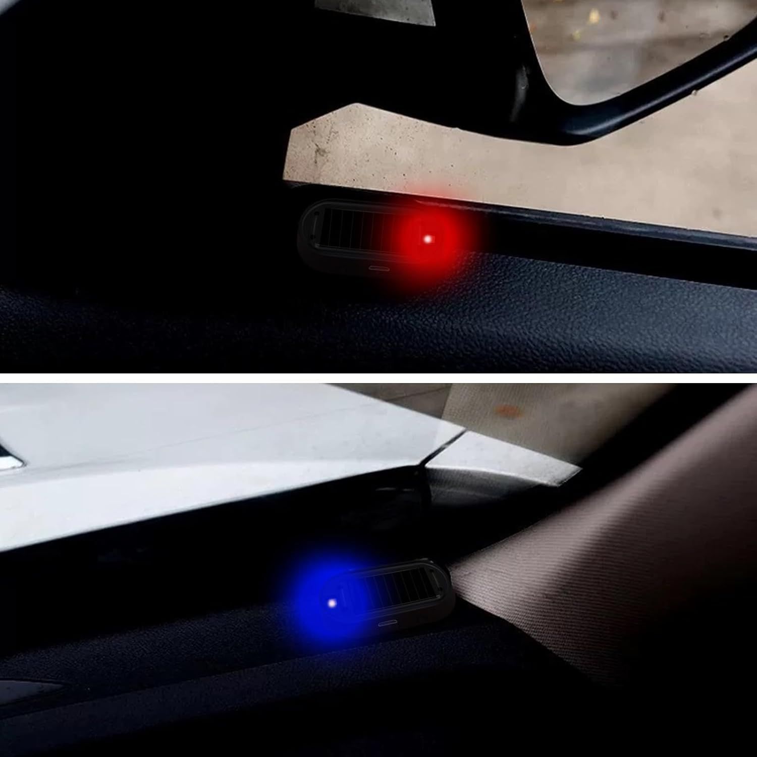 Shudyear Car Solar Power Simulated Dummy Alarm，New Model&Brighter & Clearer，Anti-Theft LED Flashing Security Light Fake Lamp with USB Charger Port，2Pcs (Red) - Blue image number 2
