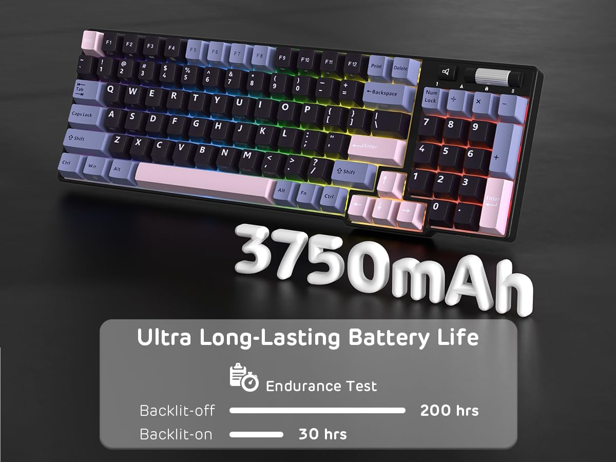 RK ROYAL KLUDGE RK96 RGB Limited Ed, 90% 96 Keys Wireless Triple Mode BT5.0/2.4G/USB-C Hot Swappable Mechanical Keyboard W/Wrist Rest, Software Support & Massive Battery, Tactile Pale Green Switches - Black  Pink image number 4