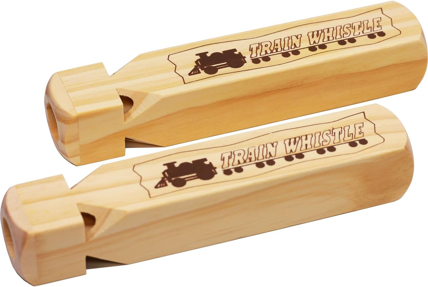 Crystaljun 2 Pcs-Wooden Train Whistle Musical Toy for Kids (4 Tone),Theme Birthday Decorations, Goodie Bag Filler, Stocking Stuffers,Train Party Favors, Small Game Prizes, Noisemakers. image number 1