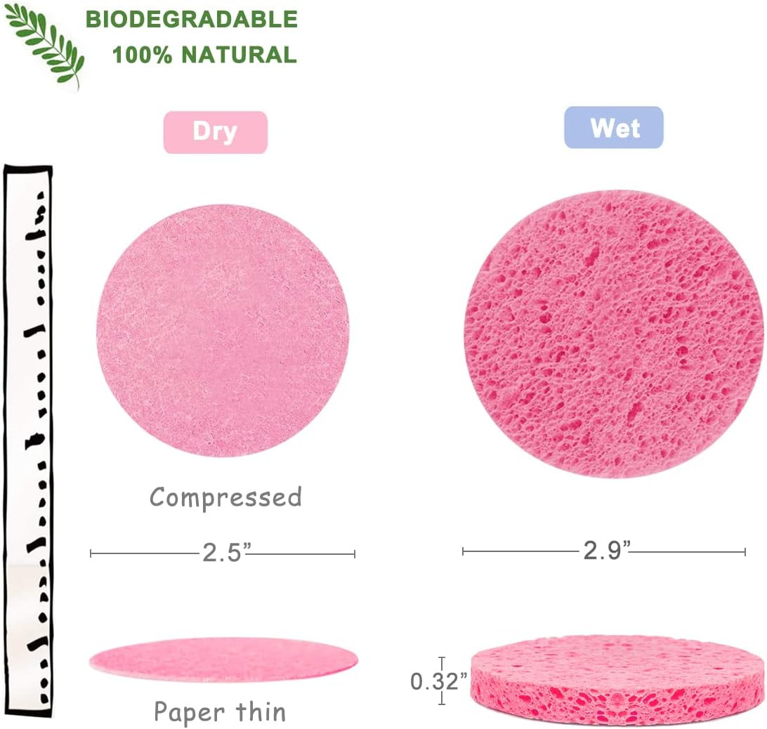 50-Count Compressed Facial Sponges for Daily Cleansing and Gentle Exfoliating, 100% Natural Cellulose Spa Sponge Perfect for Removing Dead Skin, Dirt and Makeup - Pink image number 5