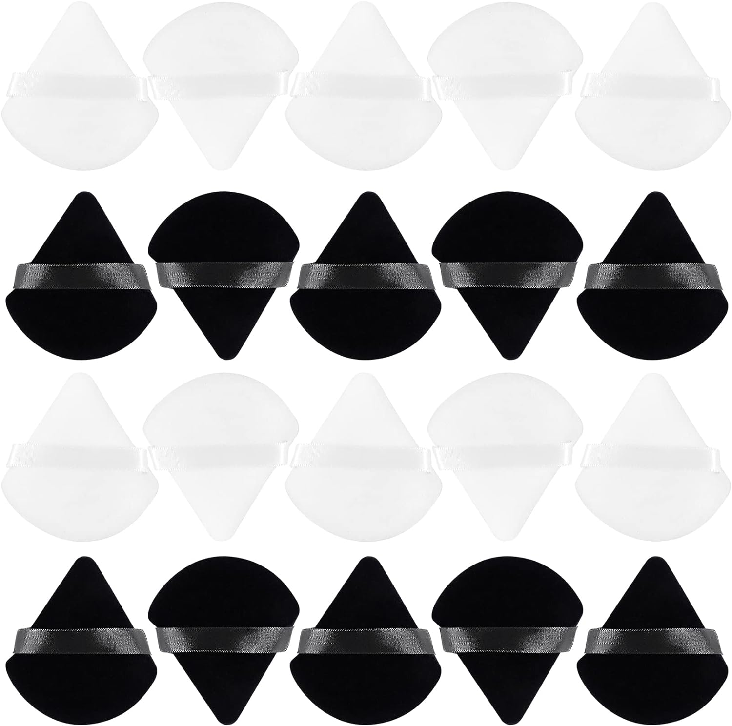 20 PCS Cosmetic Powder Puff, 2.83'' Cotton Triangle Face Makeup Puff Setting for Loose Powder Velvet Soft Body Foundation Portable Wet Dry with Ribbon Band Handle Beauty Tool (Black; White) image number 3