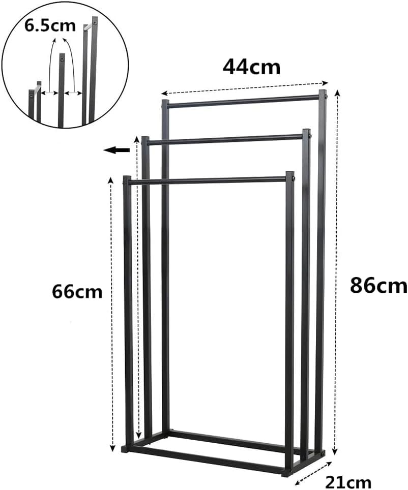 3 Tiers Floor Bath Towel Holder, Metal Free Standing Storage Racks, Portable Towel Organizers, Standing Towel Racks, Organizer Shelf for Bathroom, Bedroom, Laundry Room (Black) ﻿ image number 2