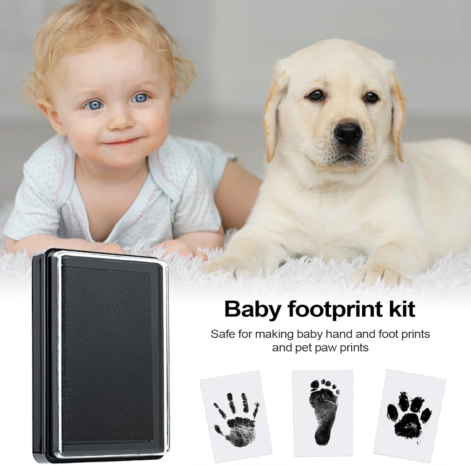 Footprint Ink for Baby, Inkless Baby Foot Prints Kit, Safe Clean Touch Handprint Tool for Newborns Babies Kids Craft Pet Feet Stamp Shower image number 3