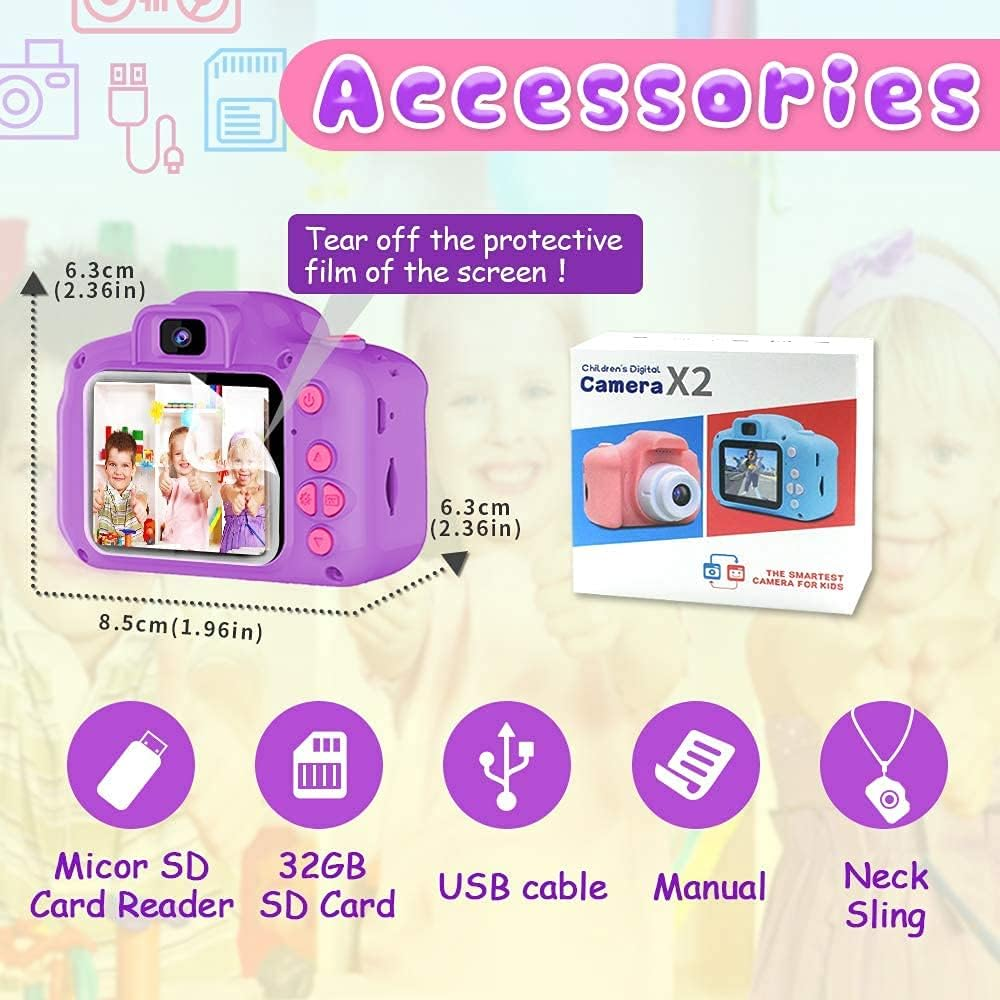 Upgrade Kids Selfie Camera, Christmas Birthday Gifts Toys for Children, HD Digital Video Cameras for Toddler, Portable Toy for 3 4 5 6 7 8 Year Old Boy Girl with 32GB SD Card (Purple) image number 5