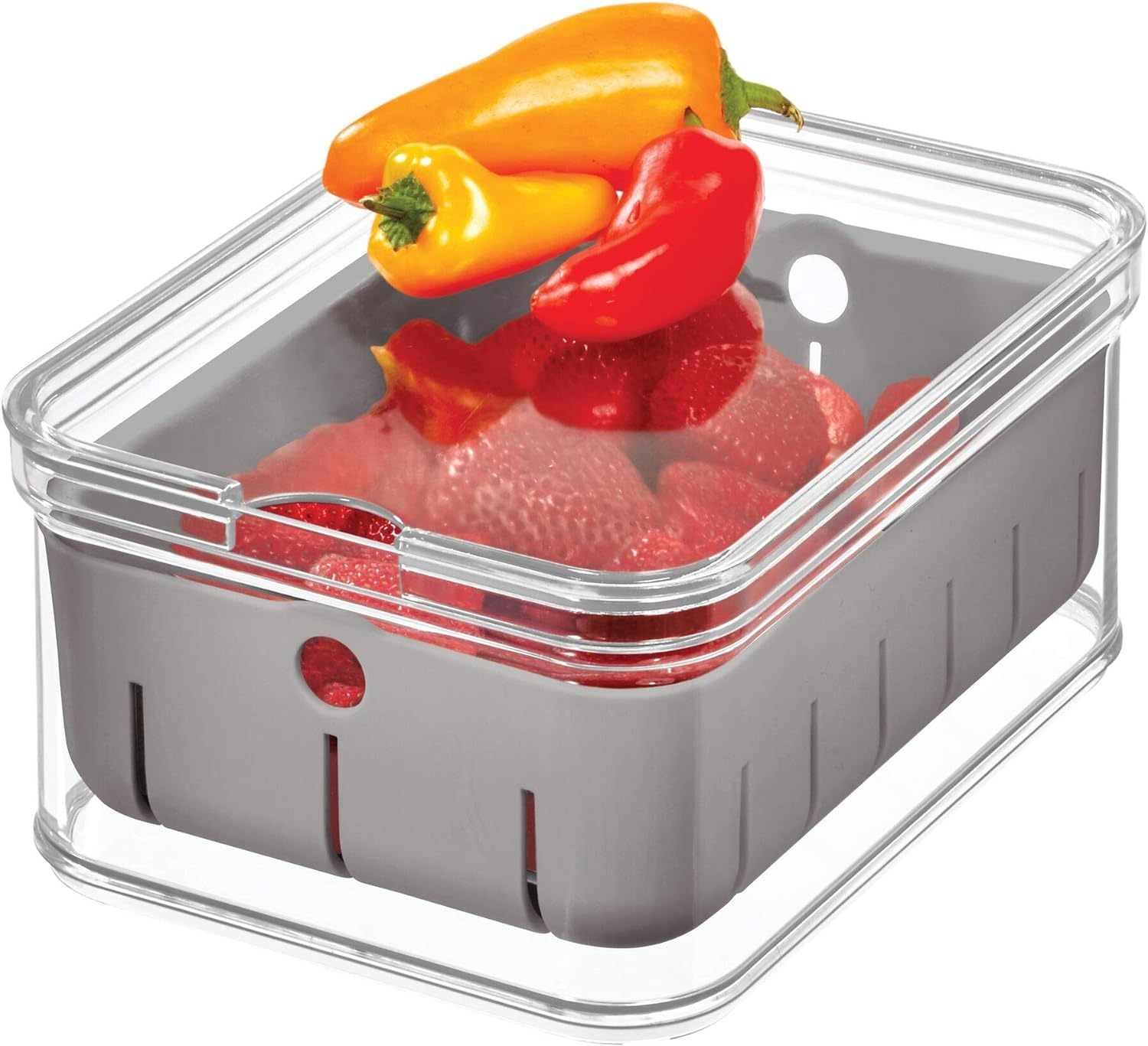 Idesign Crisp Bpa-Free Plastic Produce Storage Bin - 8.32" X 6.32" X 3.76", Clear/Gray image number 1