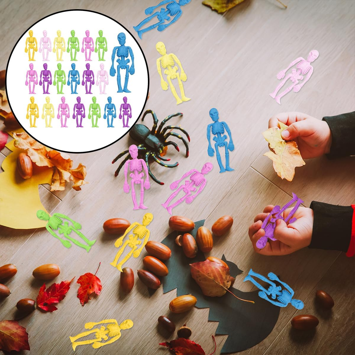 Skeleton Toys, 20 Pcs Soft Elasticity Decompression Skeletons for Halloween Party Favors and Treat Bags (Mixing Colors) image number 2