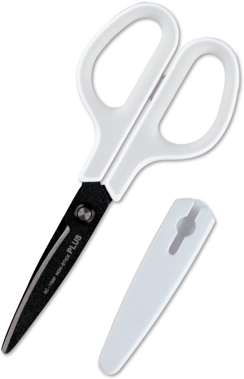 Plus Scissors SC-175SF Fit Cut Curved Fluorine Coated Memory Foam Grip White/Green 34-545