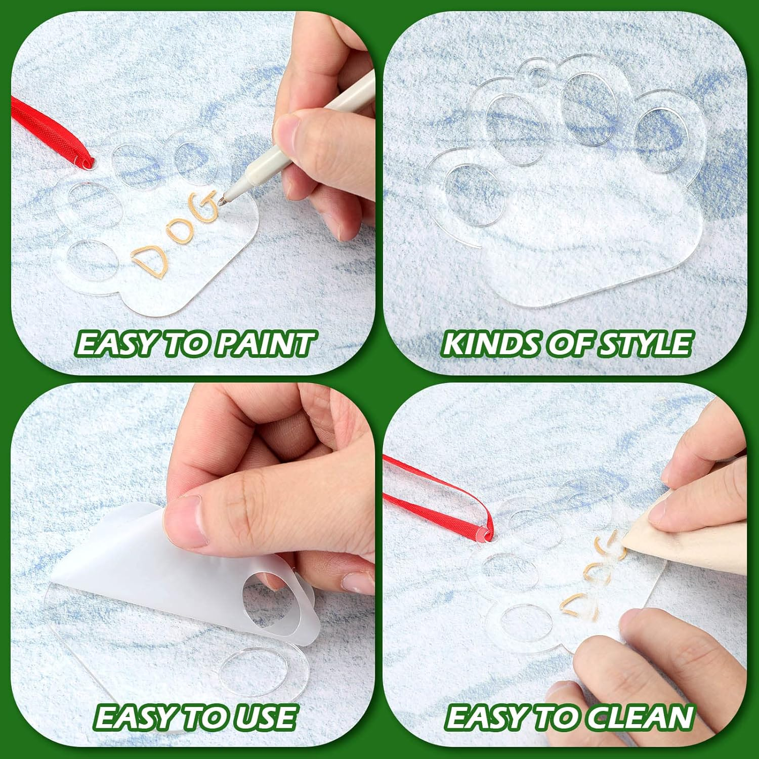 35 Pieces Christmas Acrylic Ornaments Blank Dog Paw Bone Ornaments round Disc Heart Hanging Ornament DIY Stocking Name Tag Acrylic Ornament with Paint Pen and Ribbon for Christmas Crafts (White) image number 3