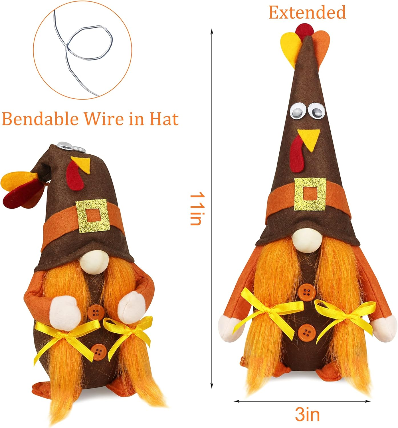 Mr and Mrs Thanksgiving Gnome Plush Decorations - 2 Pcs Turkey Gnomes Handmade Scandinavian Autumn Tomte - Fall Season Decor, Tiered Tray Decor, Thanksgiving Table Decoration, Housewarming Present image number 4