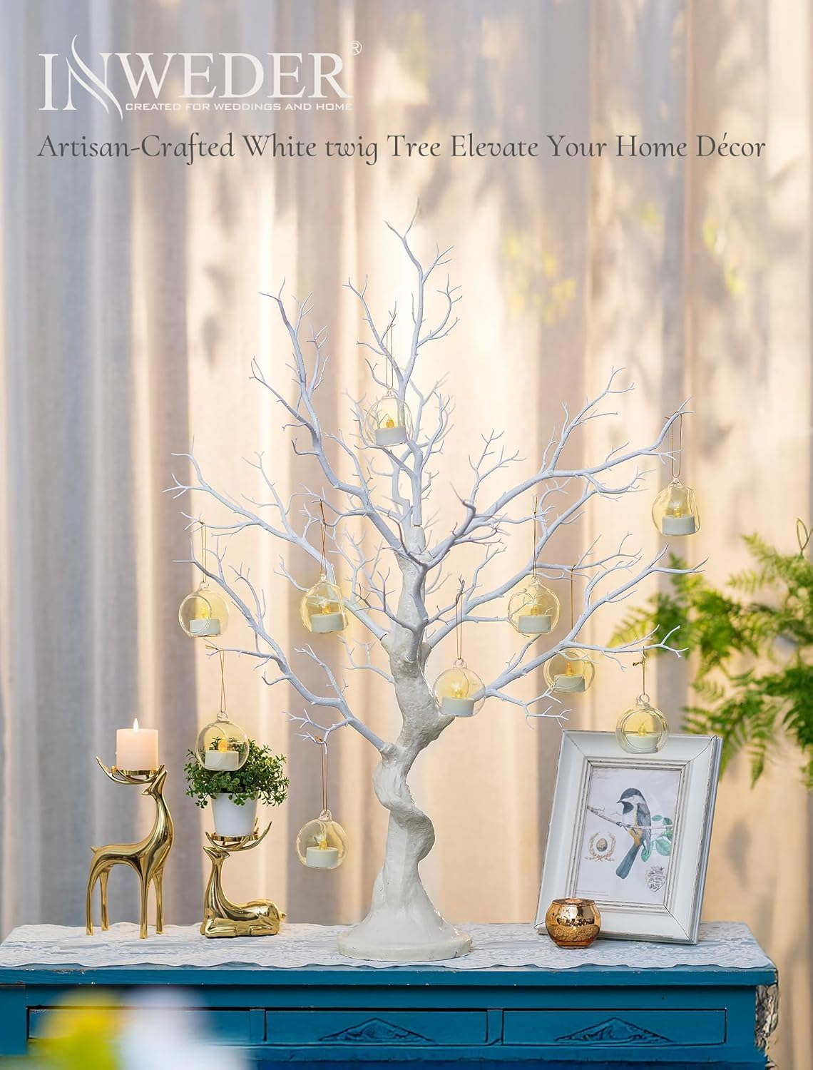 White Artificial Tree Branch Tree - 80 Cm High Christmas Tree for Table Decoration Tree Display Large Easter Tree Wishing Tree for Wedding Halloween Birthday Christmas Home Decoration image number 6