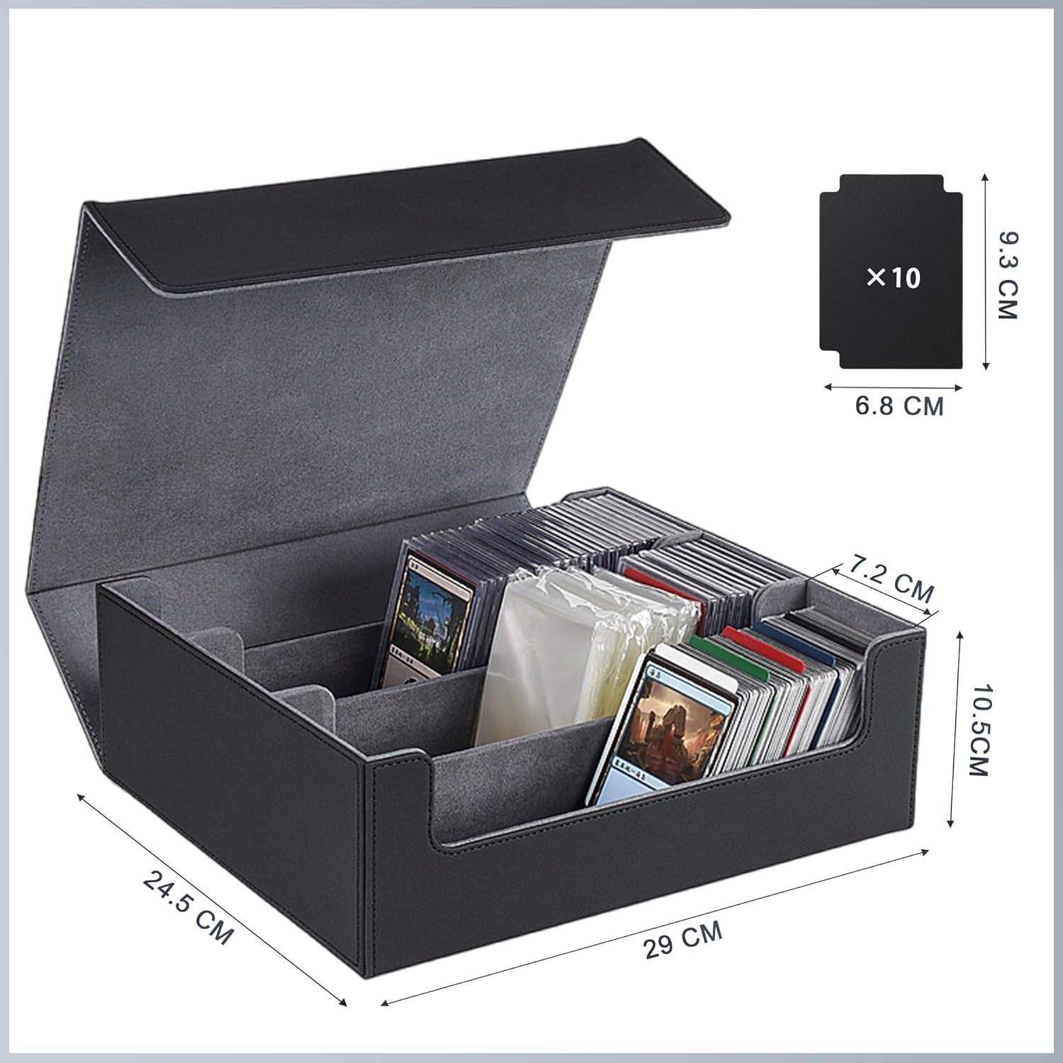 Card Deck Case for Trading Cards 1800+, Card Deck Storage Box, Leather Magnetic Closure Commander Storage Box, Fit for Yugioh, MTG, TCG and Sport Cards (Black Grey) image number 3