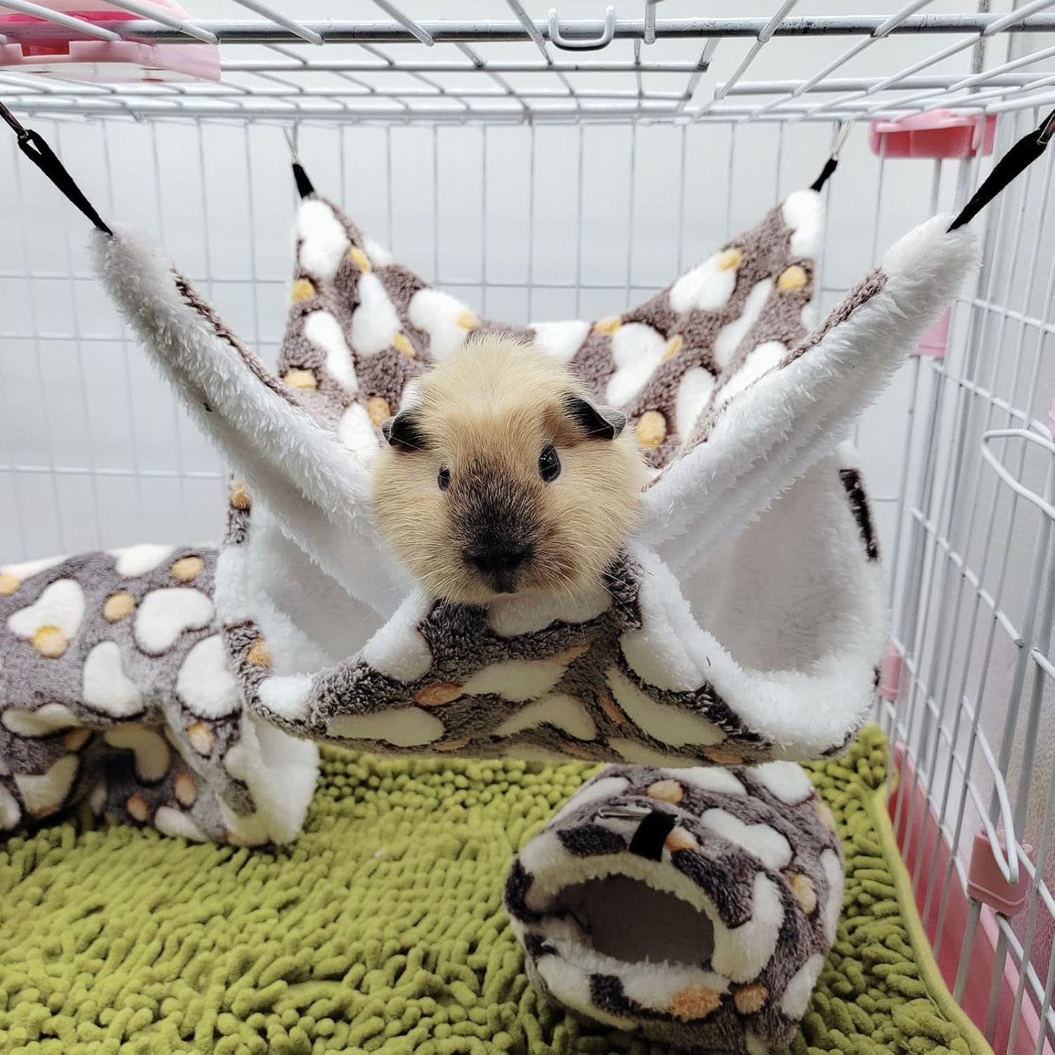 TRADERPLUS 2 Pcs Guinea Pig Rat Hammock Small Pet Warm Plush Bunkbed Hanging Hammock Cage Accessories for Bunkbed Sugar Glider Hamster Ferret Parrot Squirrel Playing (Brown+Purple) image number 3